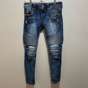 Rock Revival Blue Skinny Jeans with Distressed Details